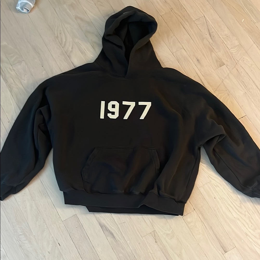 Essentials Black Hoodie with Cream Print